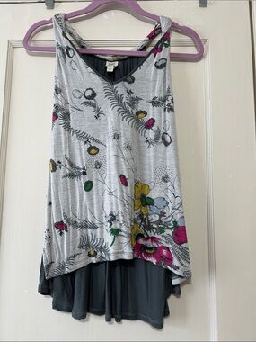 Tiny Petites Floral Layered Tank Top with Cross-Back Straps - Gray/Pink